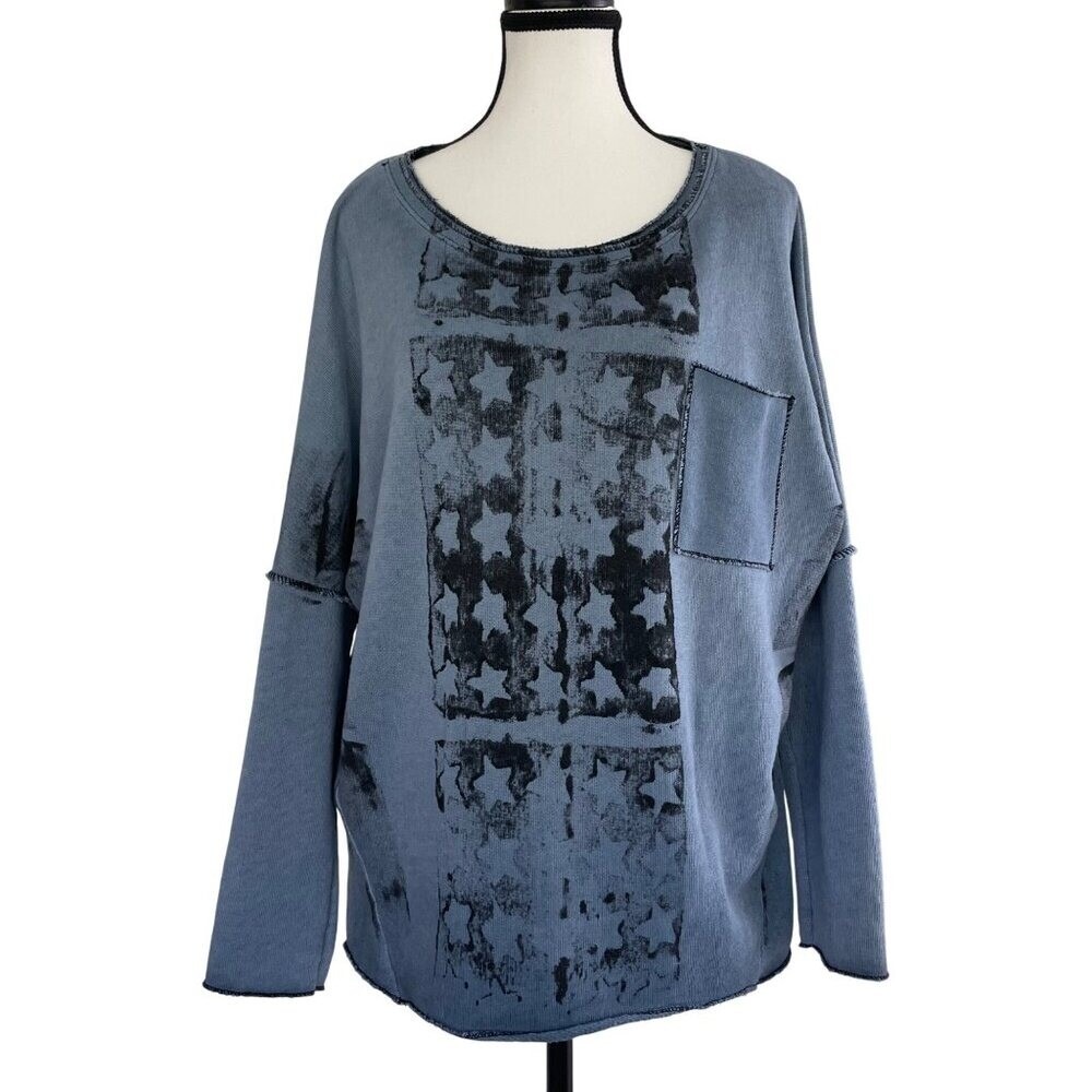 Italy Made Womens Sweatshirt Sz 3 Raw Hem Oversized Celestial‎ Grunge Streetwear